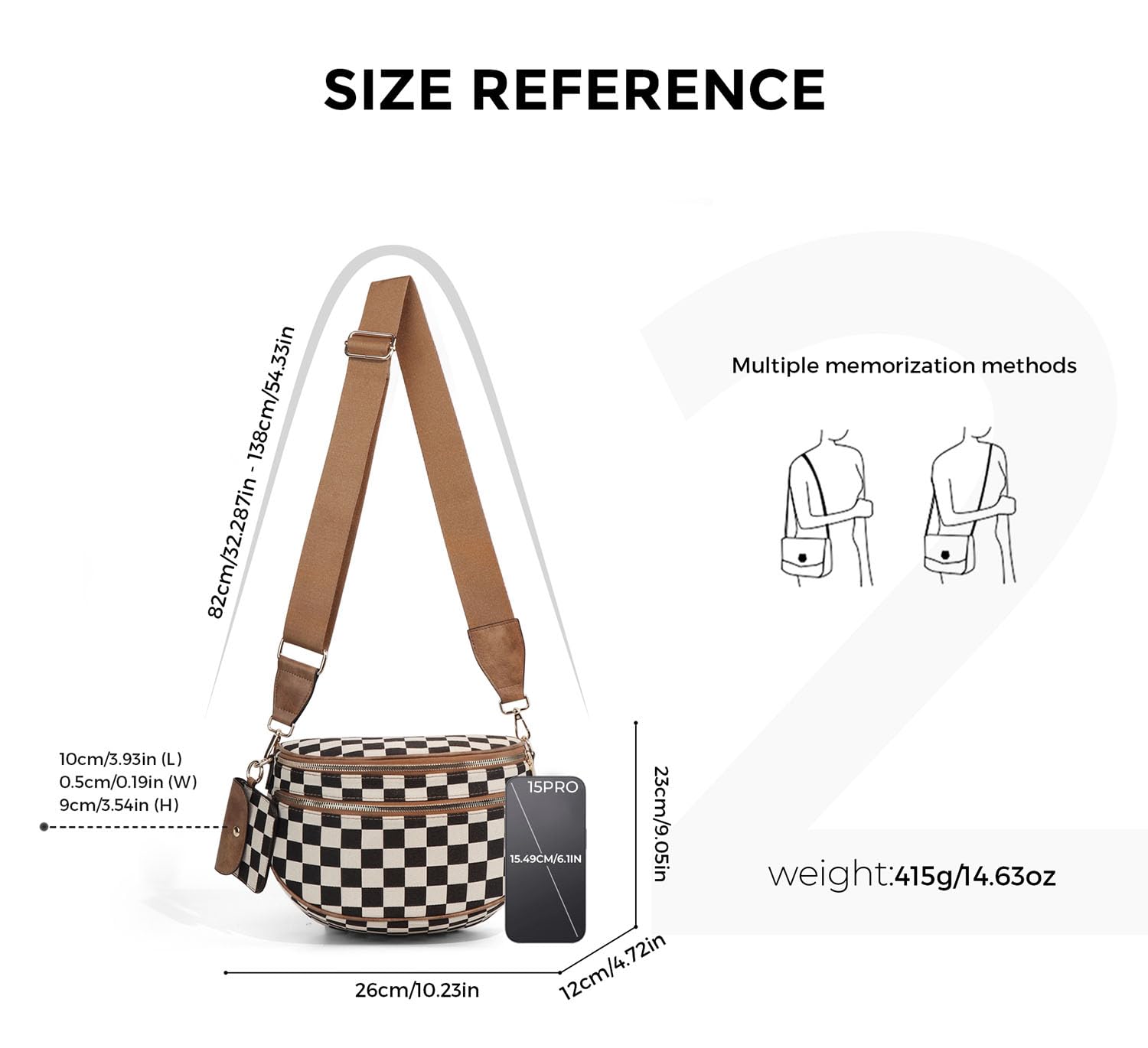 Geruite Crossbody Riemtas voor Dames - Ruime Heuptas voor Moeders & Dagelijks Reizen