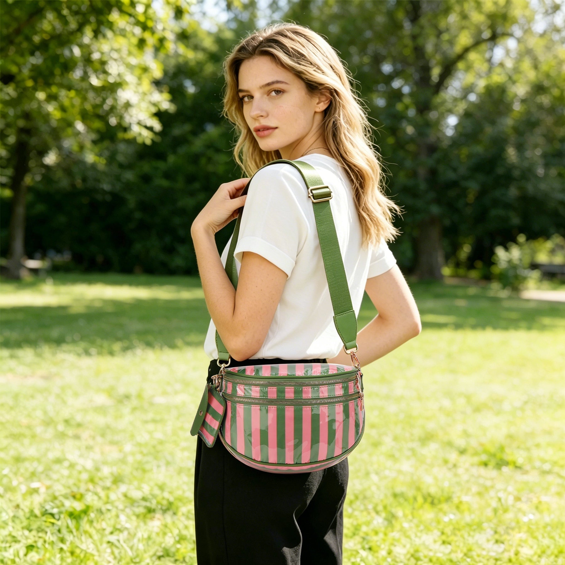 Geruite Crossbody Riemtas voor Dames - Ruime Heuptas voor Moeders & Dagelijks Reizen