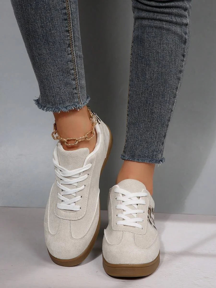 Harbor Court beige sneakers met luipaardprint en rubberen zool