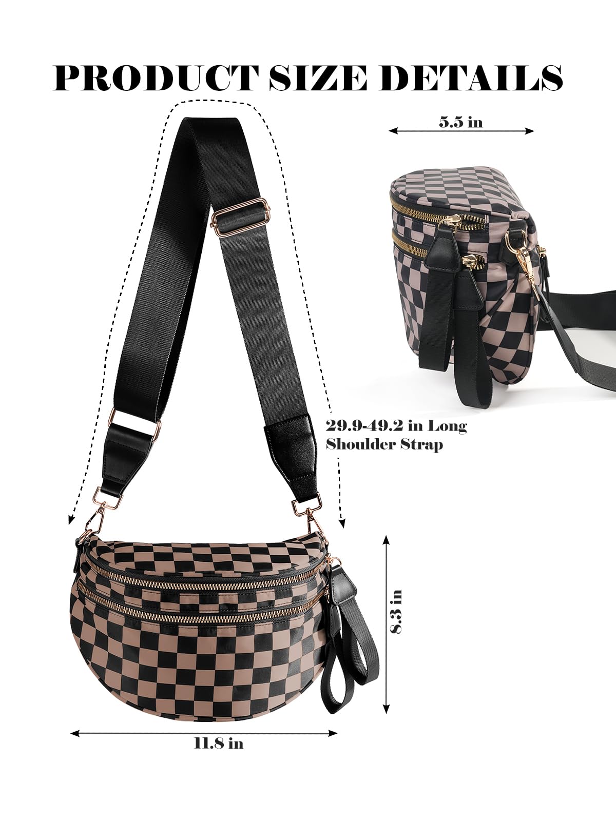 Geruite Crossbody Riemtas voor Dames - Ruime Heuptas voor Moeders & Dagelijks Reizen
