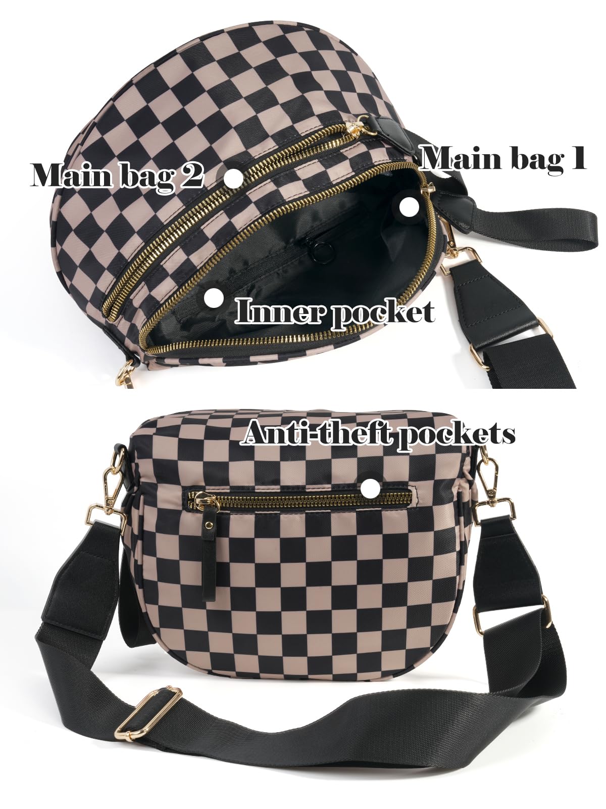 Geruite Crossbody Riemtas voor Dames - Ruime Heuptas voor Moeders & Dagelijks Reizen