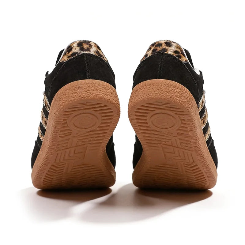 Retro zwarte sneakers met luipaardprint