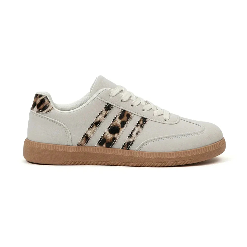 Retro sneaker met luipaardprint in grijs
