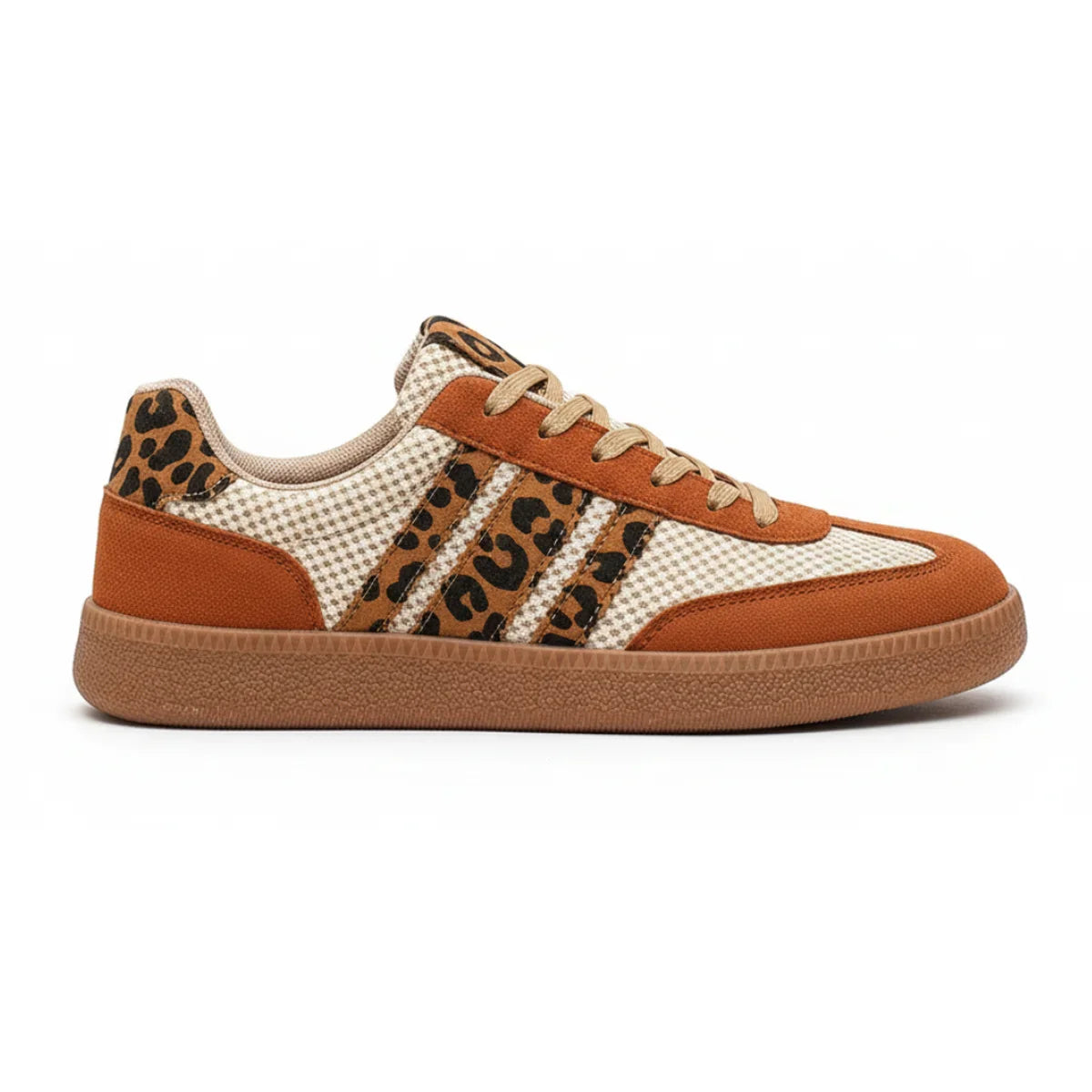 Retro bruin/beige sneakers met luipaardprint