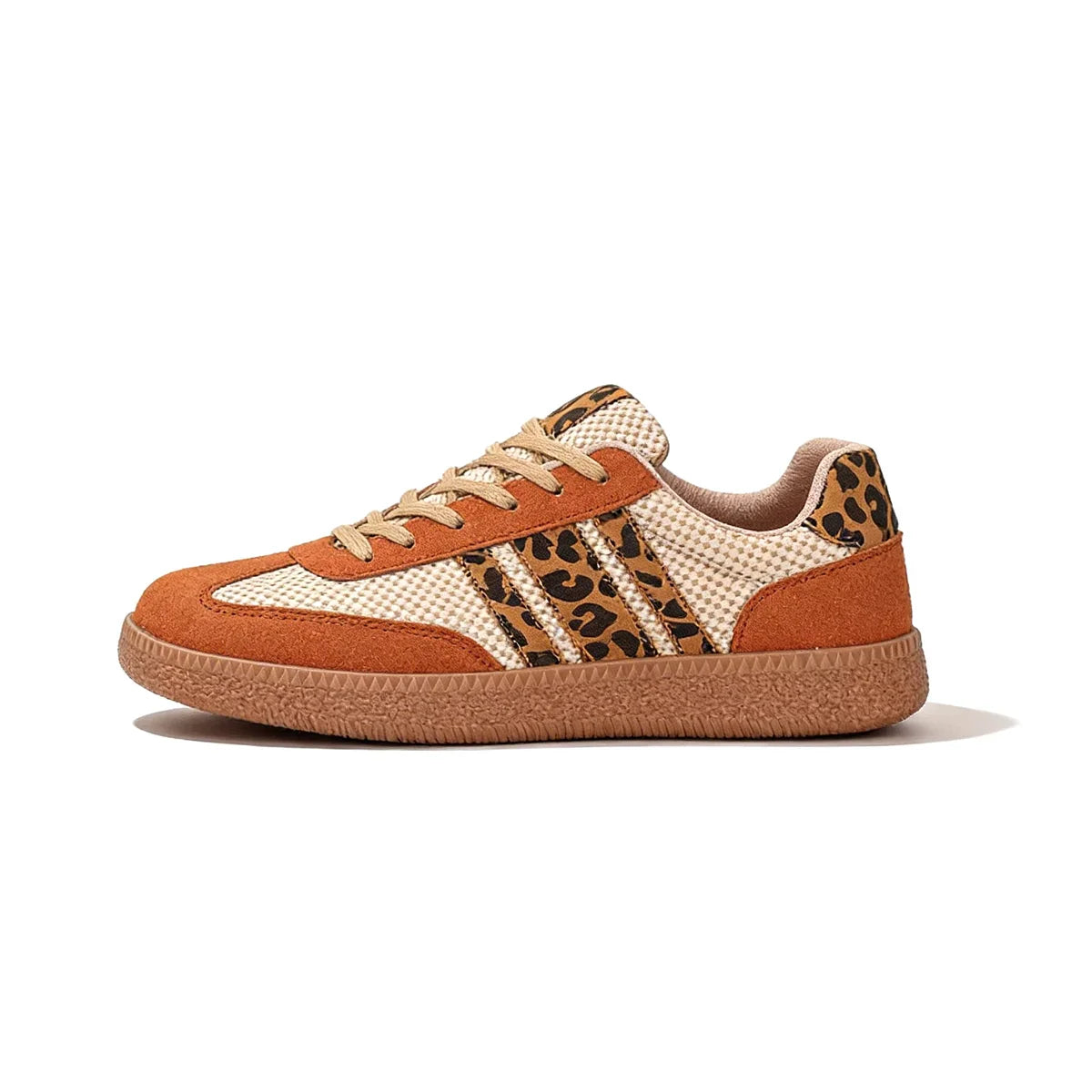 Retro bruin/beige sneakers met luipaardprint