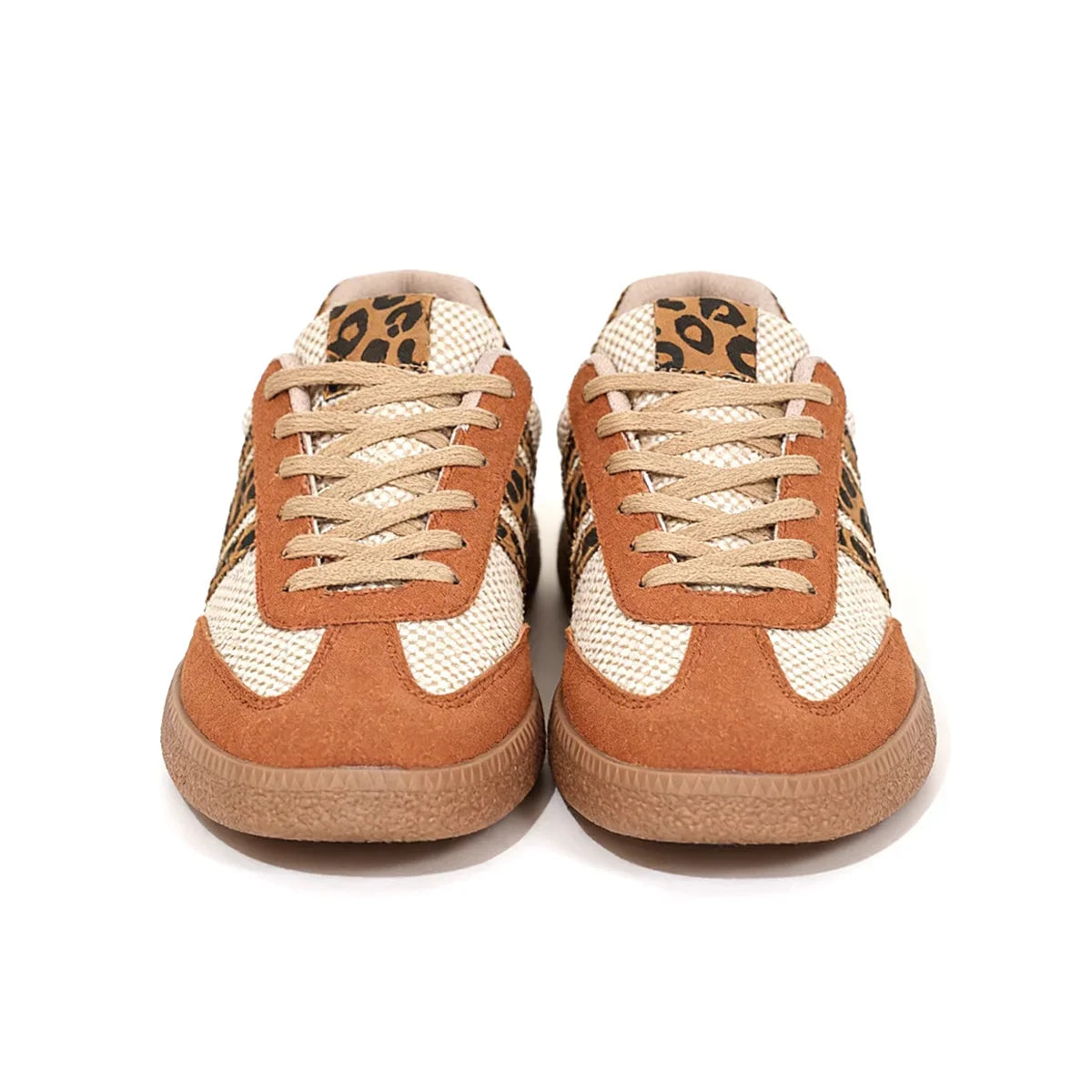Retro bruin/beige sneakers met luipaardprint