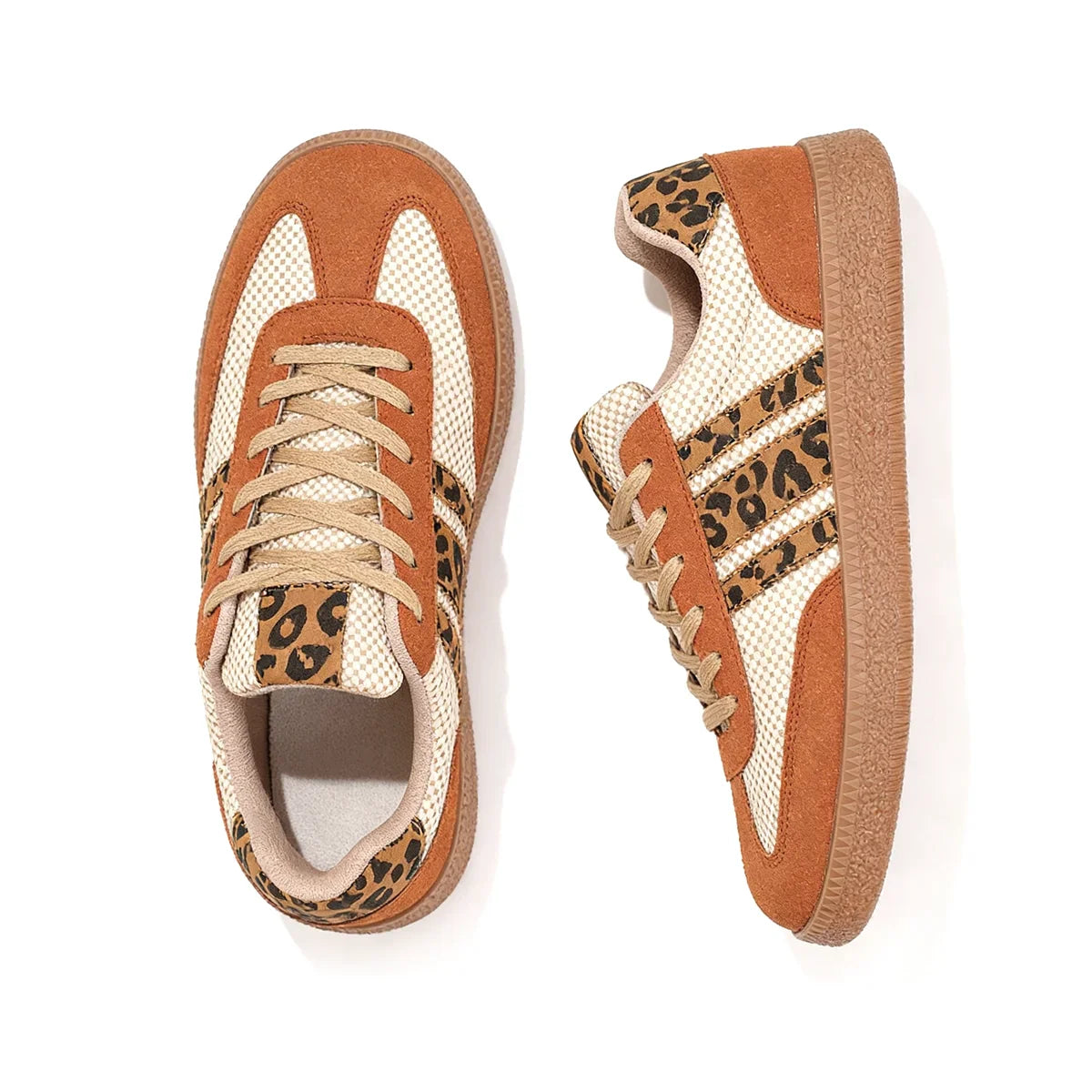 Retro bruin/beige sneakers met luipaardprint