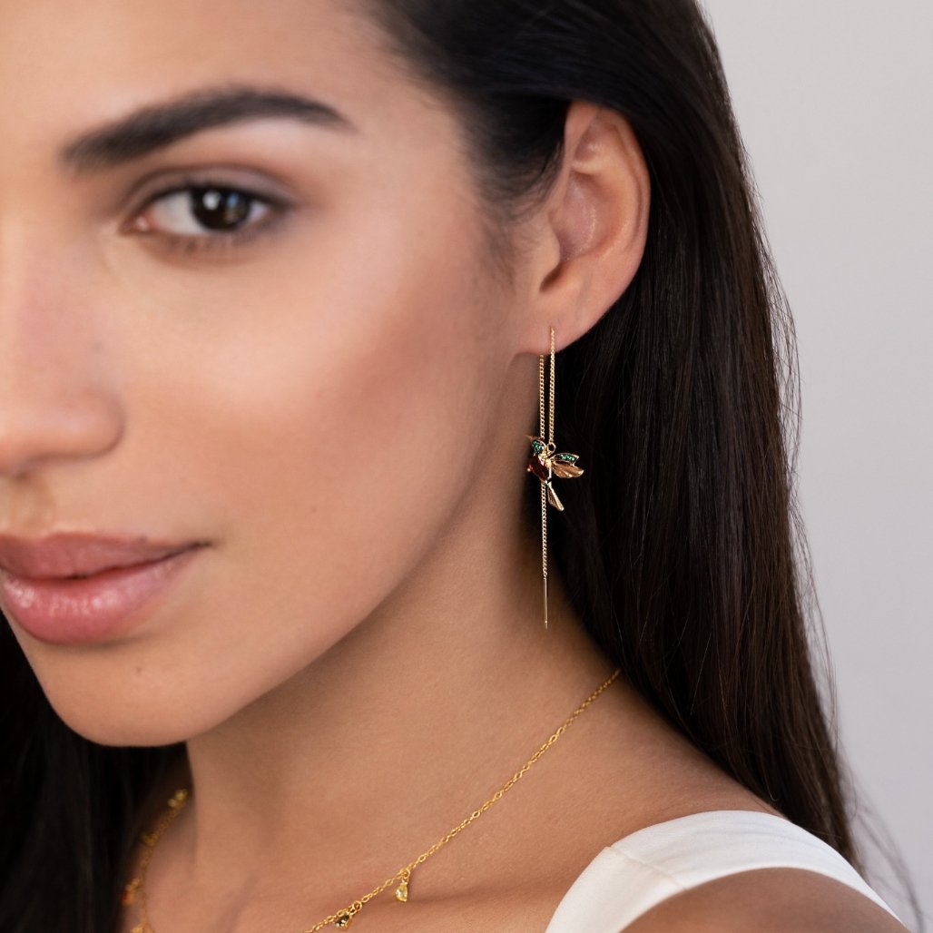 18k Gold-Plated Hummingbird Fringe Earring – ByFirenzzi