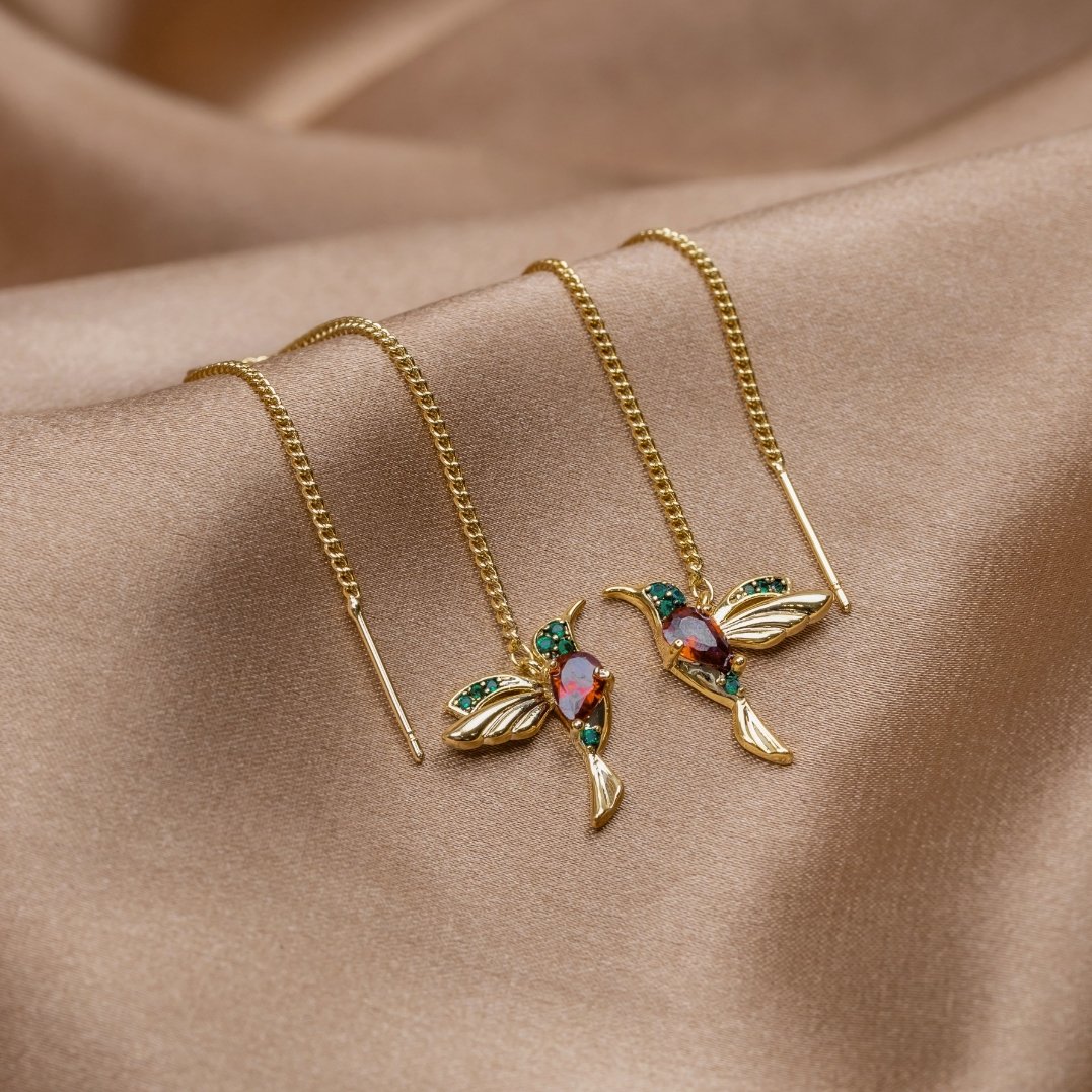 18k Gold-Plated Hummingbird Fringe Earring – ByFirenzzi
