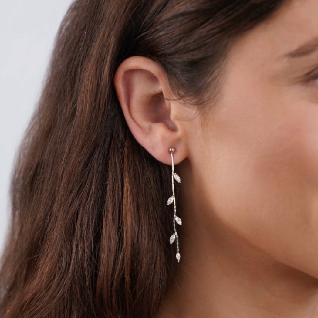 Oorbellen met kristallen blaadjes in 925 sterling zilver – ByFirenzzi