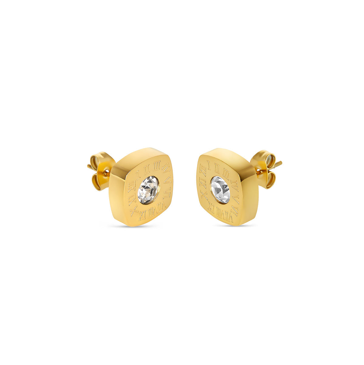 Brincos Romanos Pedra Latina Banhado a Ouro 18k - ByFirenzzi