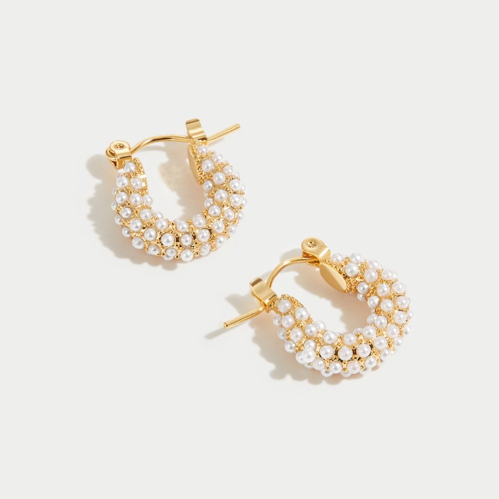 Hoop Earrings with Pearls 18k Gold-Plated - ByFirenzzi