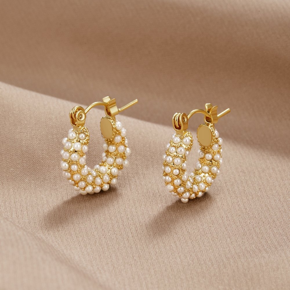 Hoop Earrings with Pearls 18k Gold-Plated - ByFirenzzi