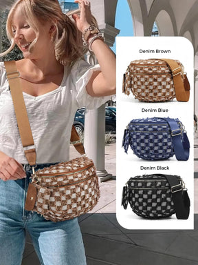 Geruite Crossbody Riemtas voor Dames - Ruime Heuptas voor Moeders & Dagelijks Reizen