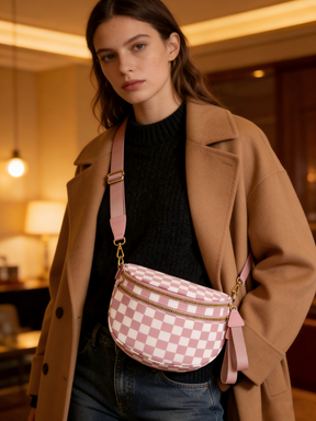 Geruite Crossbody Riemtas voor Dames - Ruime Heuptas voor Moeders & Dagelijks Reizen