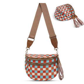 Geruite Crossbody Riemtas voor Dames - Ruime Heuptas voor Moeders & Dagelijks Reizen