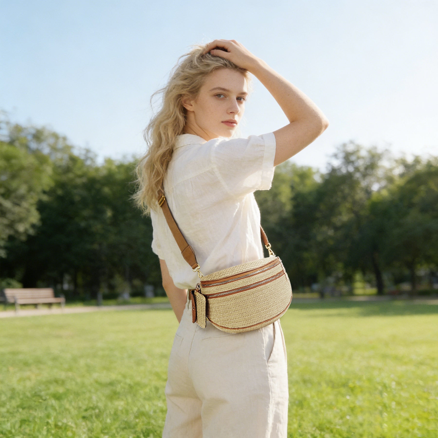 Geruite Crossbody Riemtas voor Dames - Ruime Heuptas voor Moeders & Dagelijks Reizen