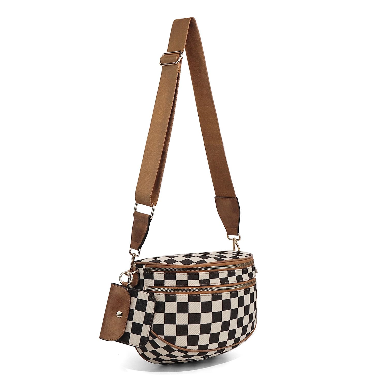 Geruite Crossbody Riemtas voor Dames - Ruime Heuptas voor Moeders & Dagelijks Reizen