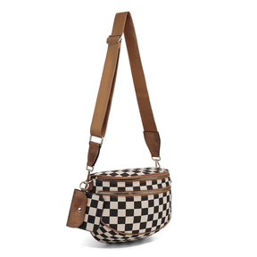 Geruite Crossbody Riemtas voor Dames - Ruime Heuptas voor Moeders & Dagelijks Reizen
