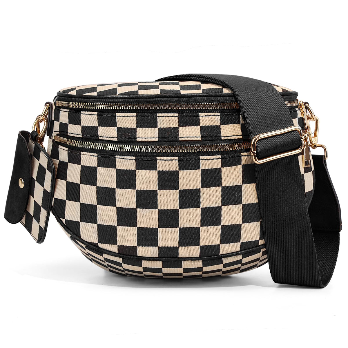 Checkered Crossbody Belt Bag for Women - Spacious Bum Bag for Moms & Daily Travel