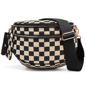 Geruite Crossbody Riemtas voor Dames - Ruime Heuptas voor Moeders & Dagelijks Reizen