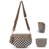 Geruite Crossbody Riemtas voor Dames - Ruime Heuptas voor Moeders & Dagelijks Reizen