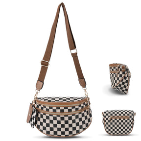 Geruite Crossbody Riemtas voor Dames - Ruime Heuptas voor Moeders & Dagelijks Reizen