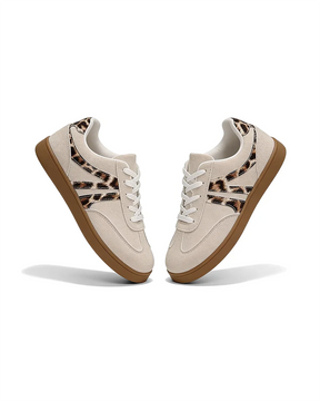 Harbor Court beige sneakers met luipaardprint en rubberen zool