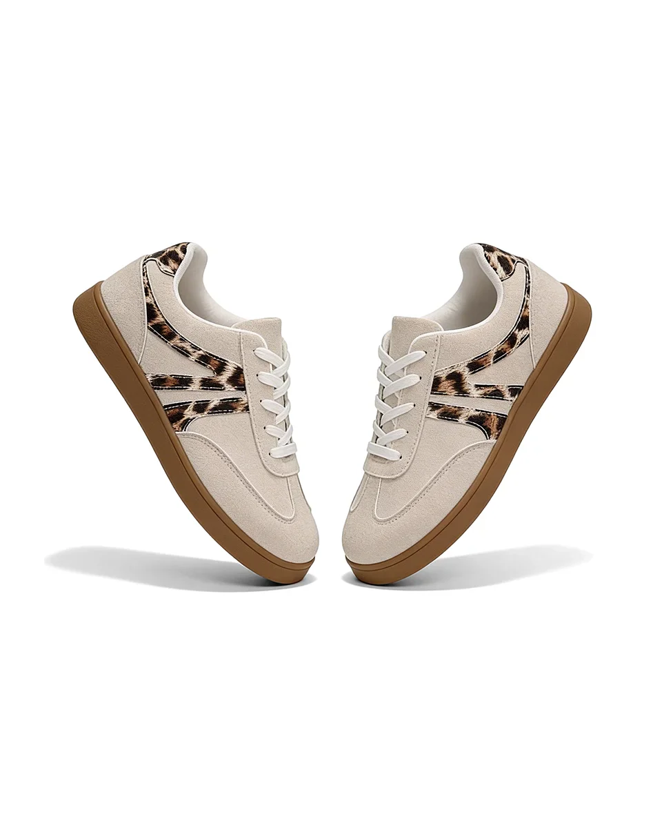 Harbor Court beige sneakers met luipaardprint en rubberen zool