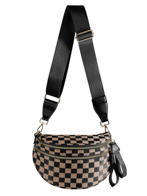 Geruite Crossbody Riemtas voor Dames - Ruime Heuptas voor Moeders & Dagelijks Reizen