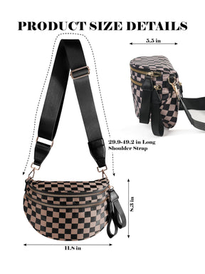 Geruite Crossbody Riemtas voor Dames - Ruime Heuptas voor Moeders & Dagelijks Reizen