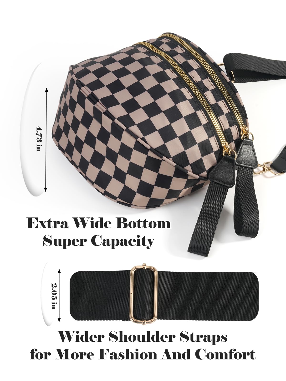 Geruite Crossbody Riemtas voor Dames - Ruime Heuptas voor Moeders & Dagelijks Reizen