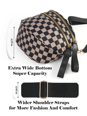 Geruite Crossbody Riemtas voor Dames - Ruime Heuptas voor Moeders & Dagelijks Reizen