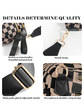 Geruite Crossbody Riemtas voor Dames - Ruime Heuptas voor Moeders & Dagelijks Reizen