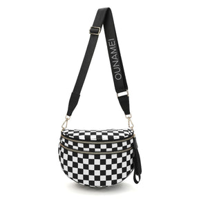 Geruite Crossbody Riemtas voor Dames - Ruime Heuptas voor Moeders & Dagelijks Reizen