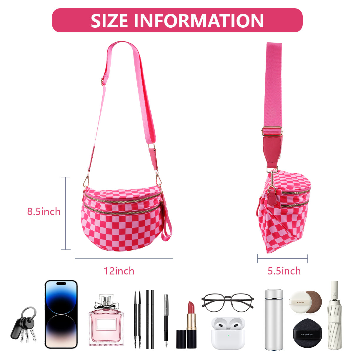 Geruite Crossbody Riemtas voor Dames - Ruime Heuptas voor Moeders & Dagelijks Reizen