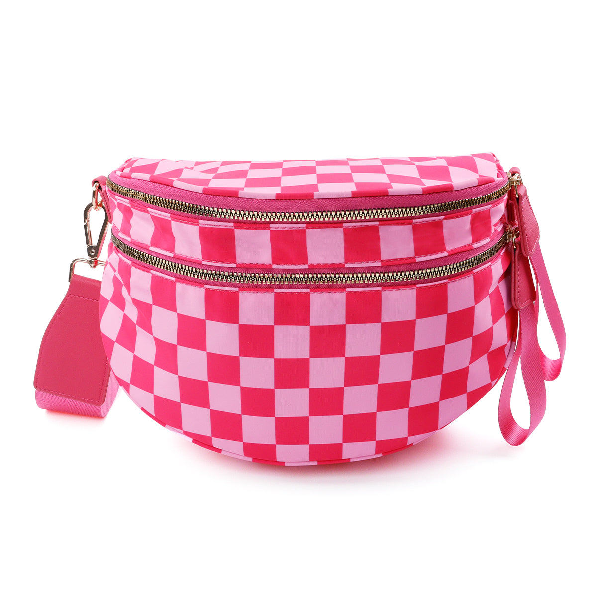 Geruite Crossbody Riemtas voor Dames - Ruime Heuptas voor Moeders & Dagelijks Reizen