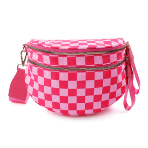 Geruite Crossbody Riemtas voor Dames - Ruime Heuptas voor Moeders & Dagelijks Reizen