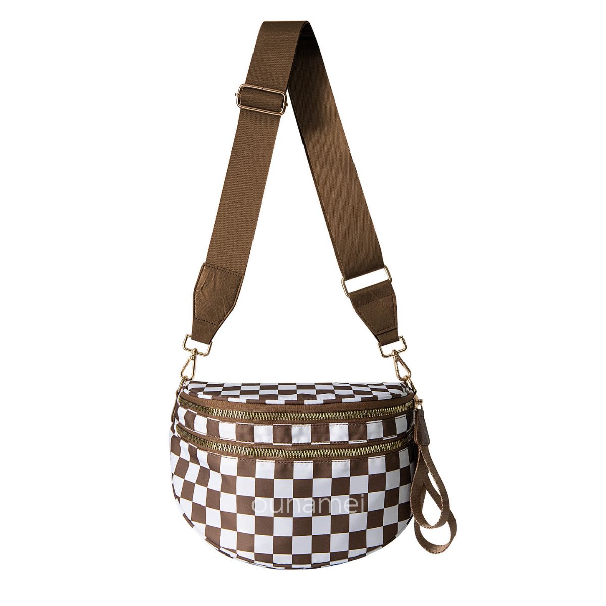 Geruite Crossbody Riemtas voor Dames - Ruime Heuptas voor Moeders & Dagelijks Reizen