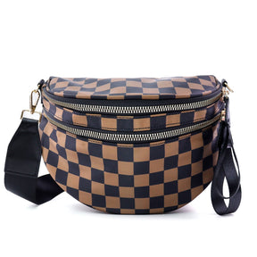Geruite Crossbody Riemtas voor Dames - Ruime Heuptas voor Moeders & Dagelijks Reizen