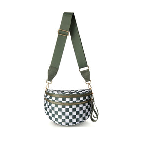 Geruite Crossbody Riemtas voor Dames - Ruime Heuptas voor Moeders & Dagelijks Reizen