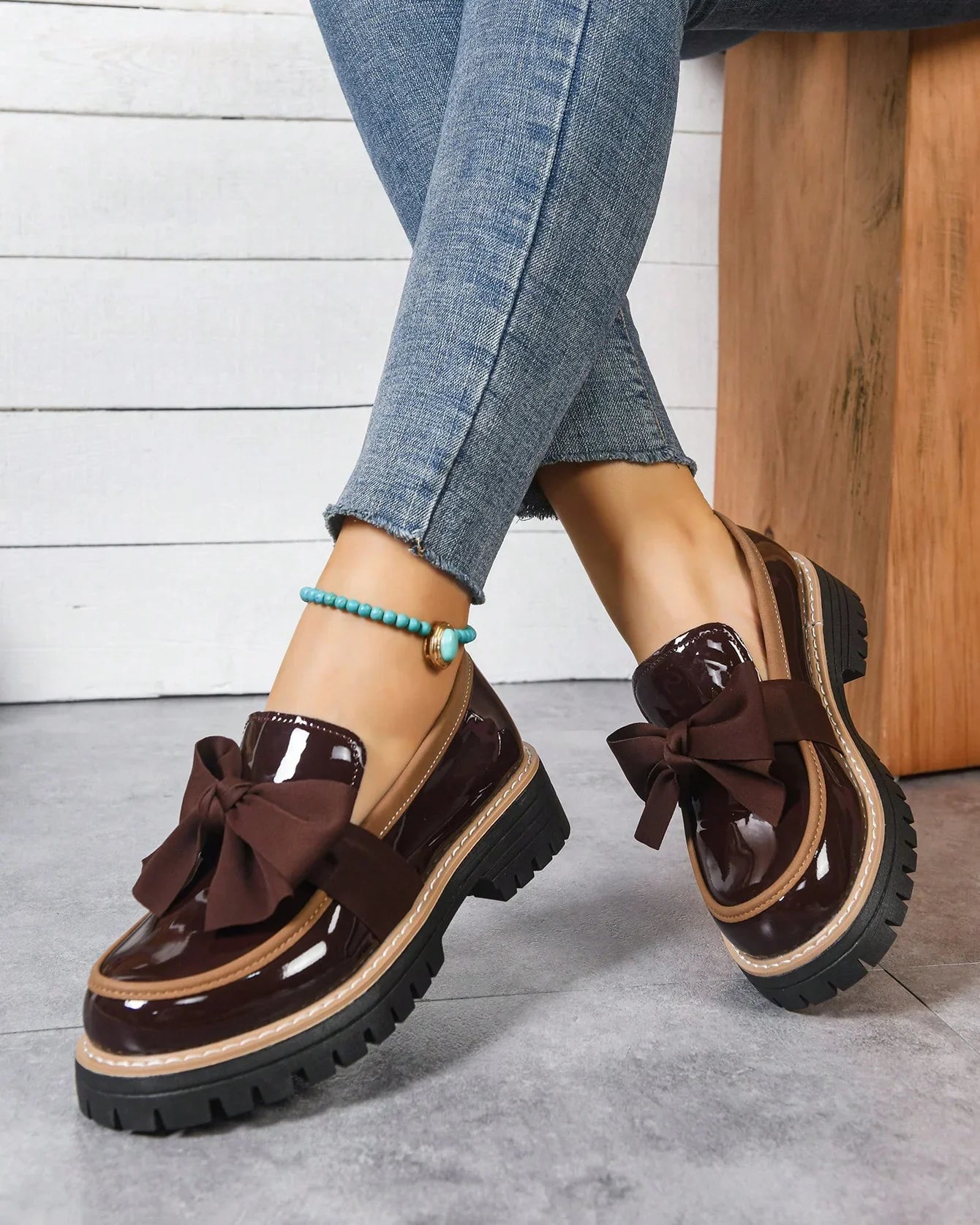 Valerie Bow platform loafers