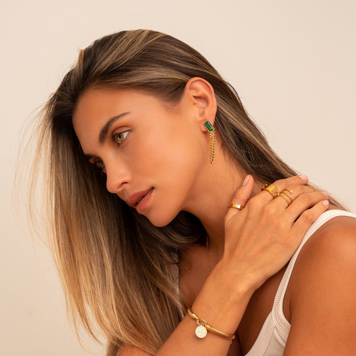 Brincos Esmeralda Banhado a Ouro 18k - ByFirenzzi