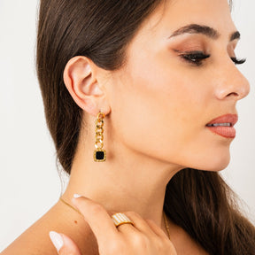 Brincos Pendente Ônix Banhado a Ouro 18k - ByFirenzzi