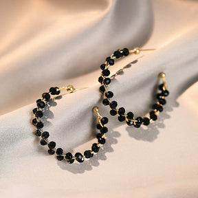 Brinco Argola Trançado met Cristal Negro Banhado a Ouro 18k - ByFirenzzi