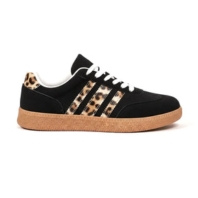 Retro zwarte sneakers met luipaardprint 
