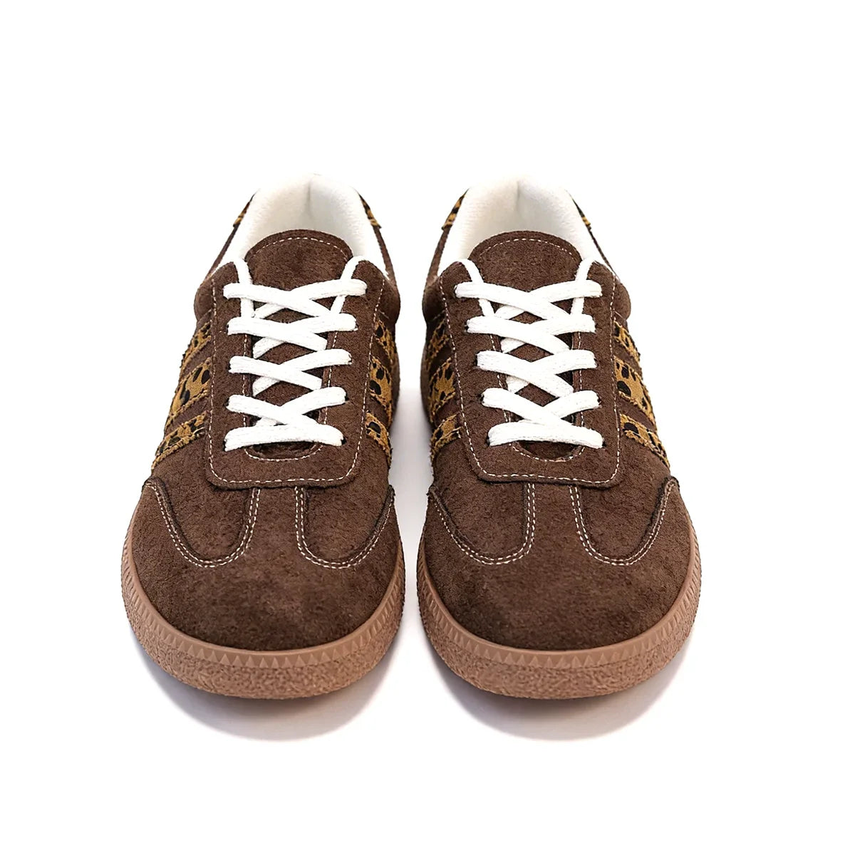 Retro bruine sneakers met luipaardprint 