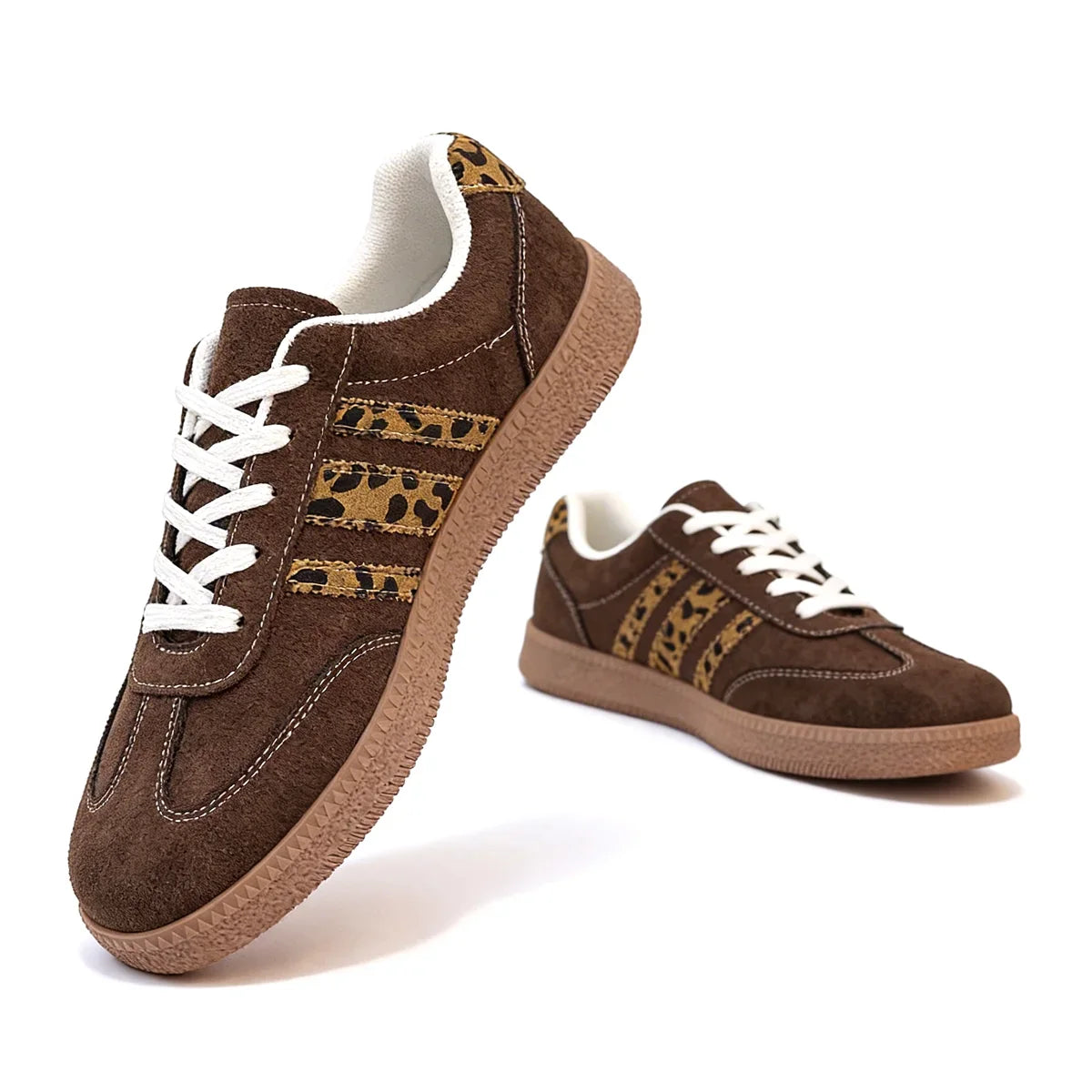 Retro bruine sneakers met luipaardprint 