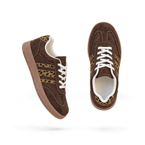 Retro bruine sneakers met luipaardprint 