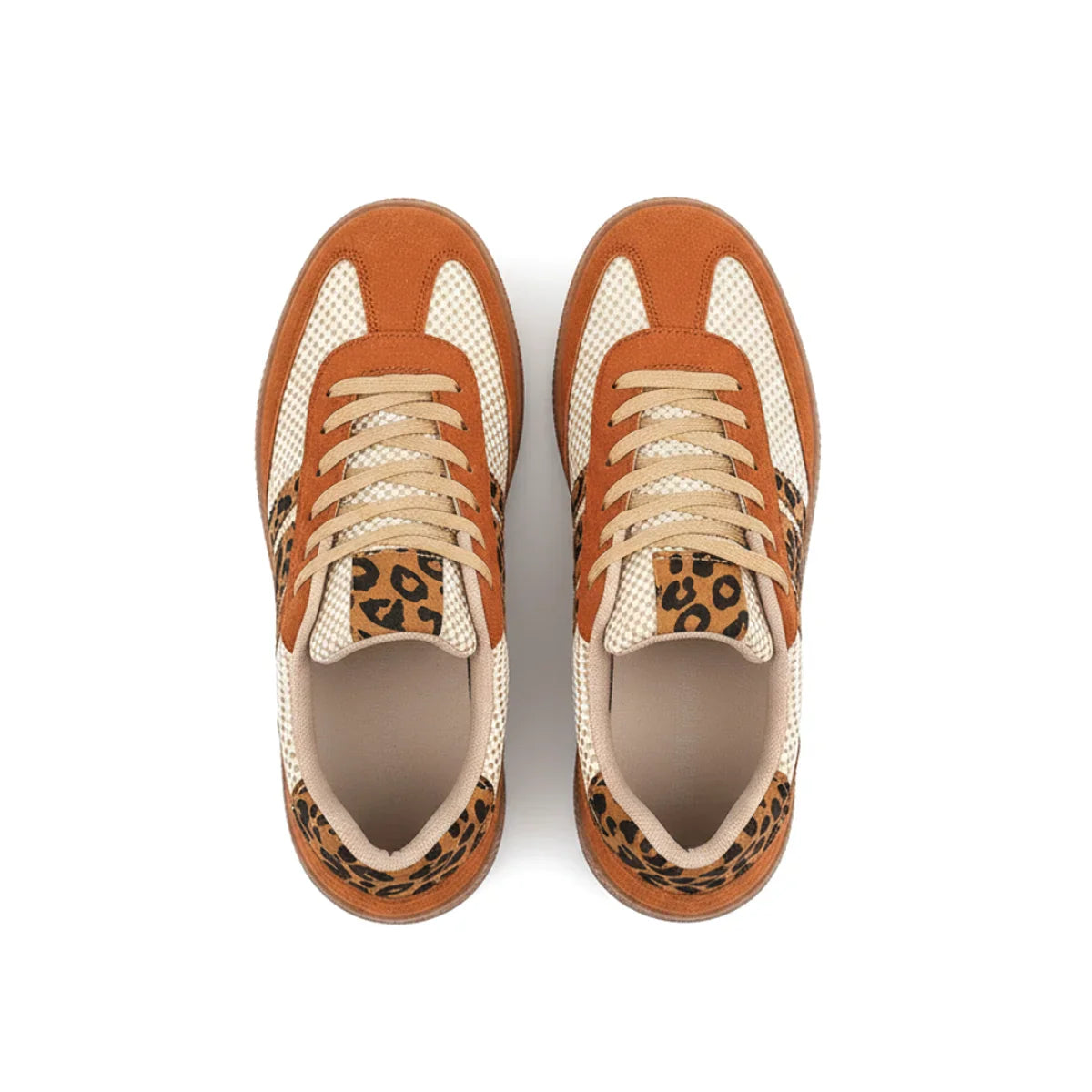 Retro bruin/beige sneakers met luipaardprint 